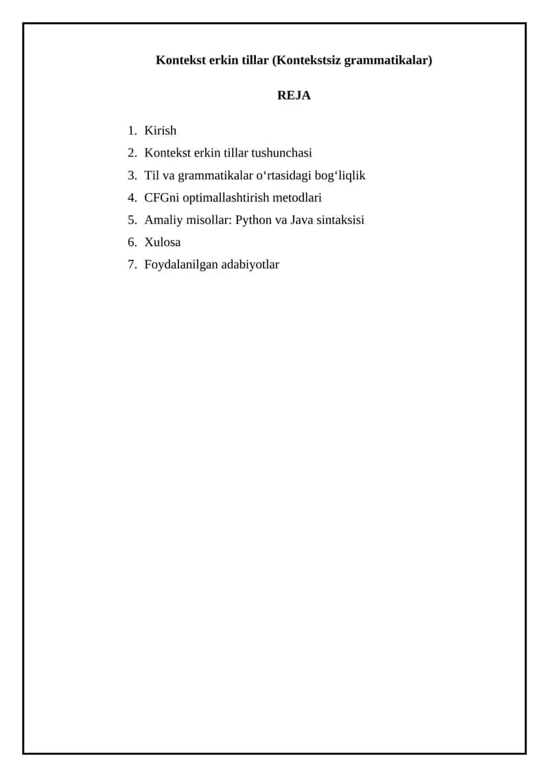 Kontekst erkin tillar (Kontekstsiz grammatikalar) 1