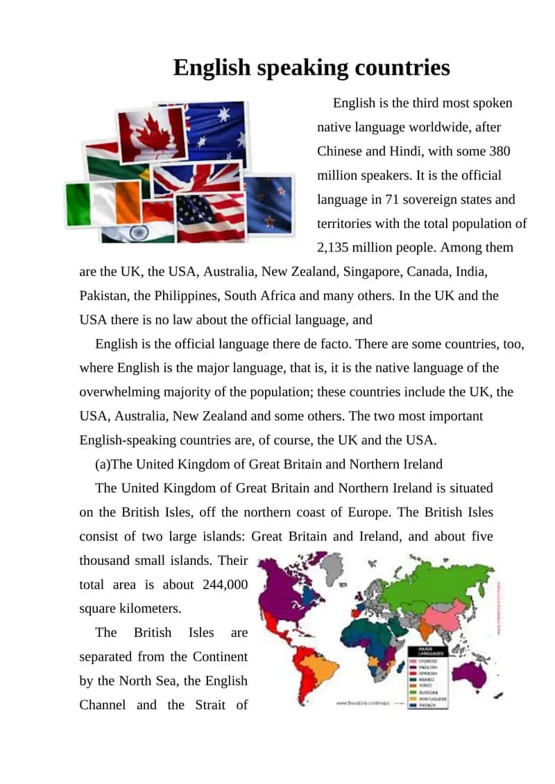 English Speaking Countries 1