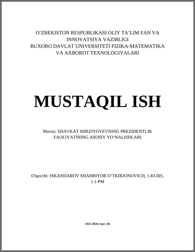 SHAVKAT MIRZIYOEVNING PREZIDENTLIK FAOLIYATINING ASOSIY YO‘NALISHLARI 1