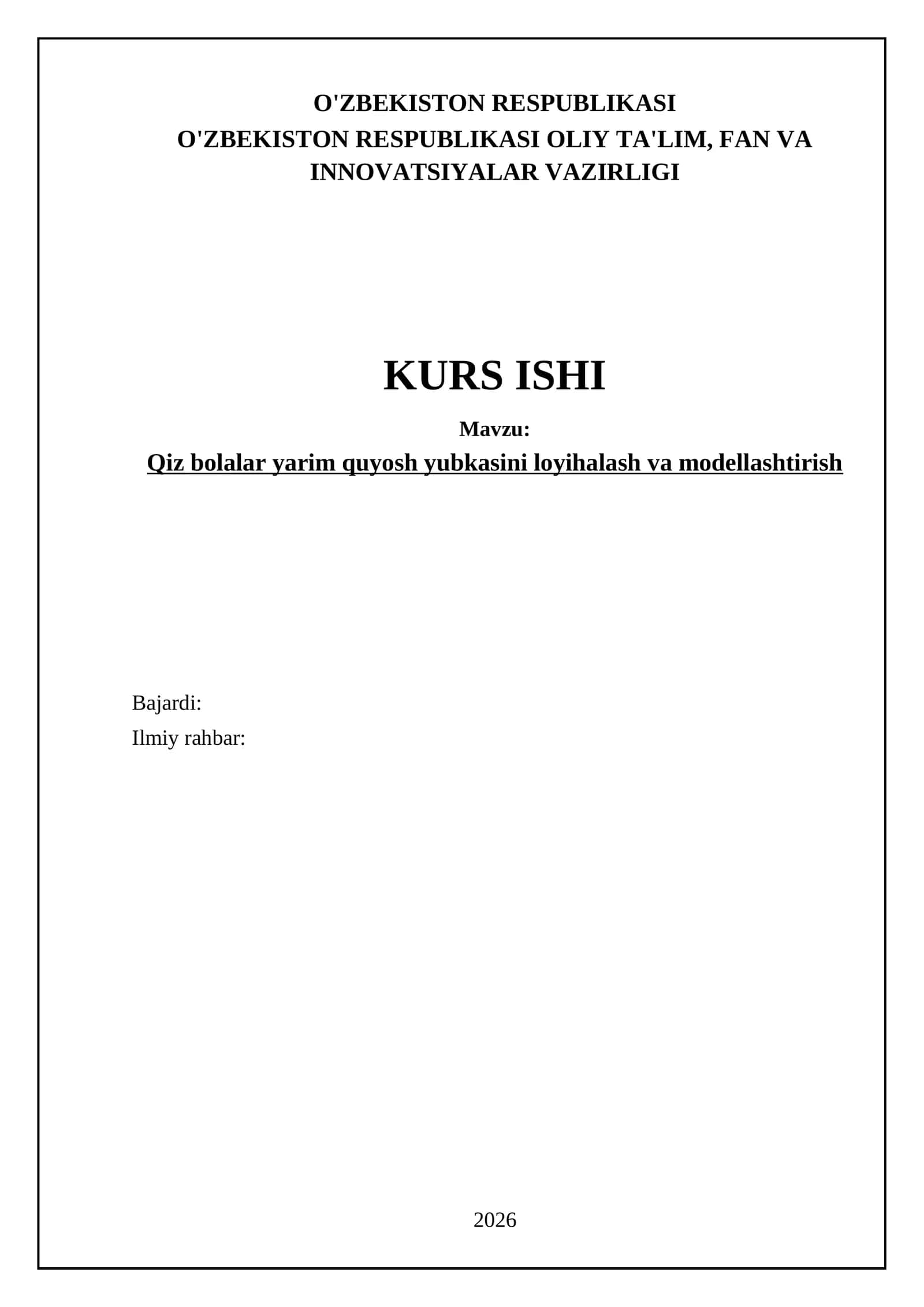 Qiz bolalar yarim quyosh yubkasini loyihalash va modellashtirish 1