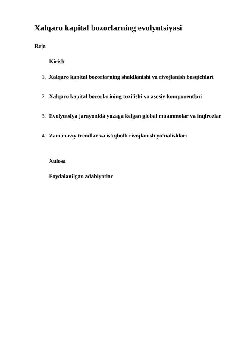 Xalqaro kapital bozorlarning evolyutsiyasi 1