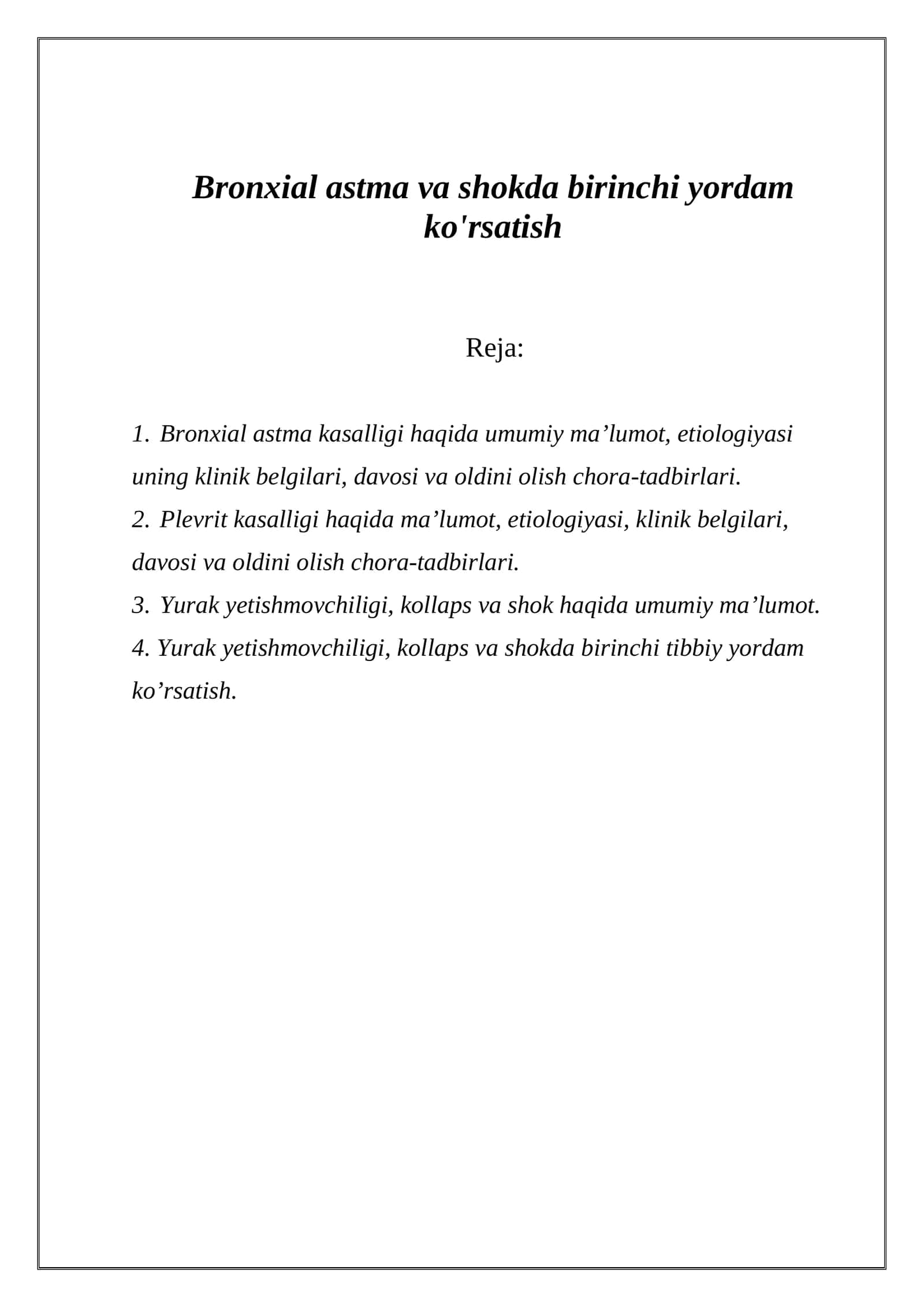 Bronxial astma va shokda birinchi yordam ko'rsatish 1