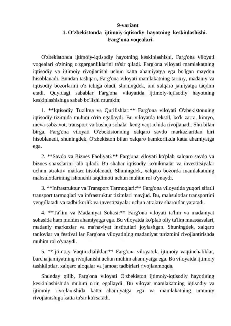 O'zbekistonda ijtimoiy-iqtisodiy hayotning keskinlashishi. Farg‘ona voqealari
