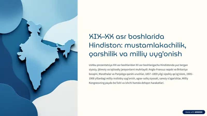 XIX–XX asr boshlarida Hindiston: mustamlakachilik, qarshilik va milliy uyg’onish 1