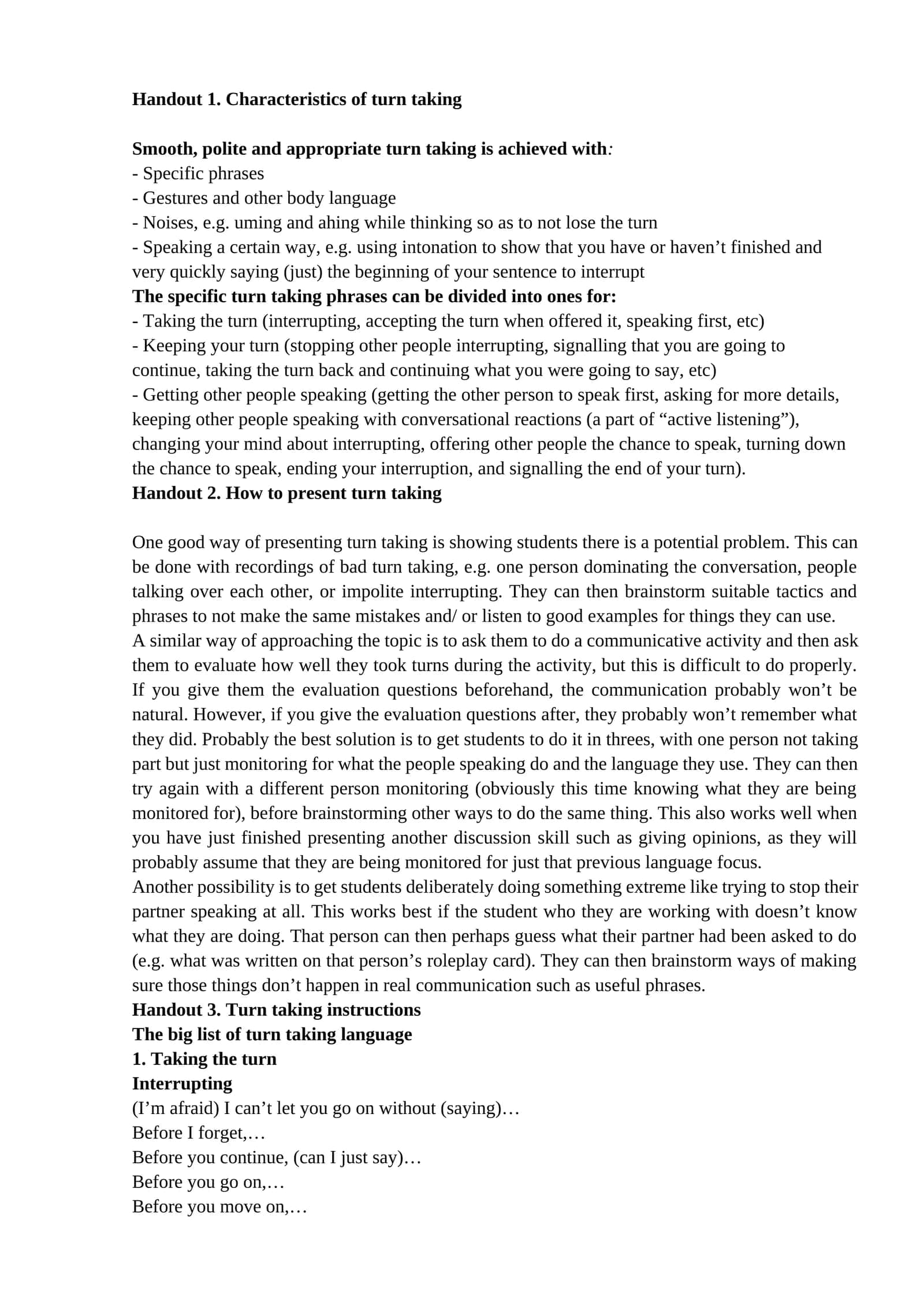 Characteristics of Turn Taking 1