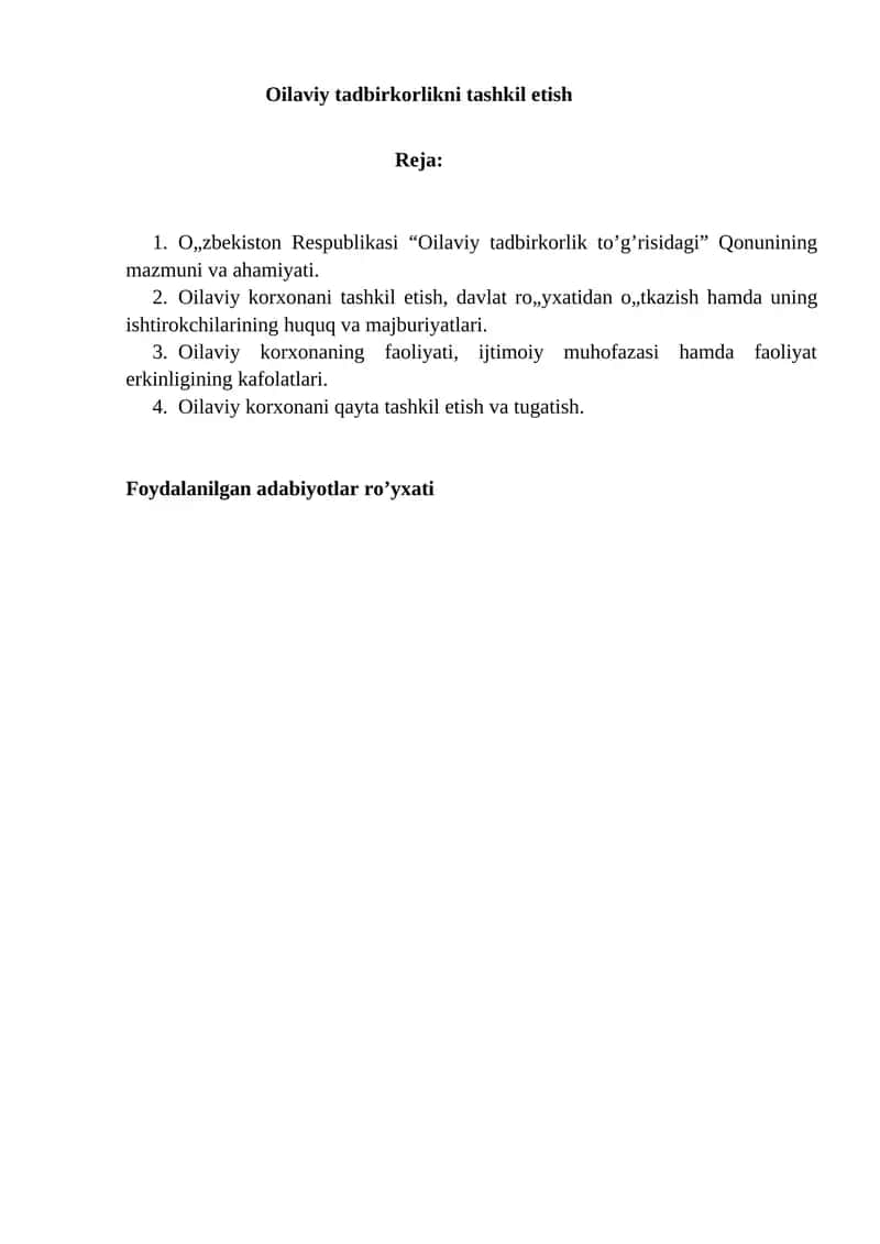 Oilaviy tadbirkorlikni tashkil etish 1