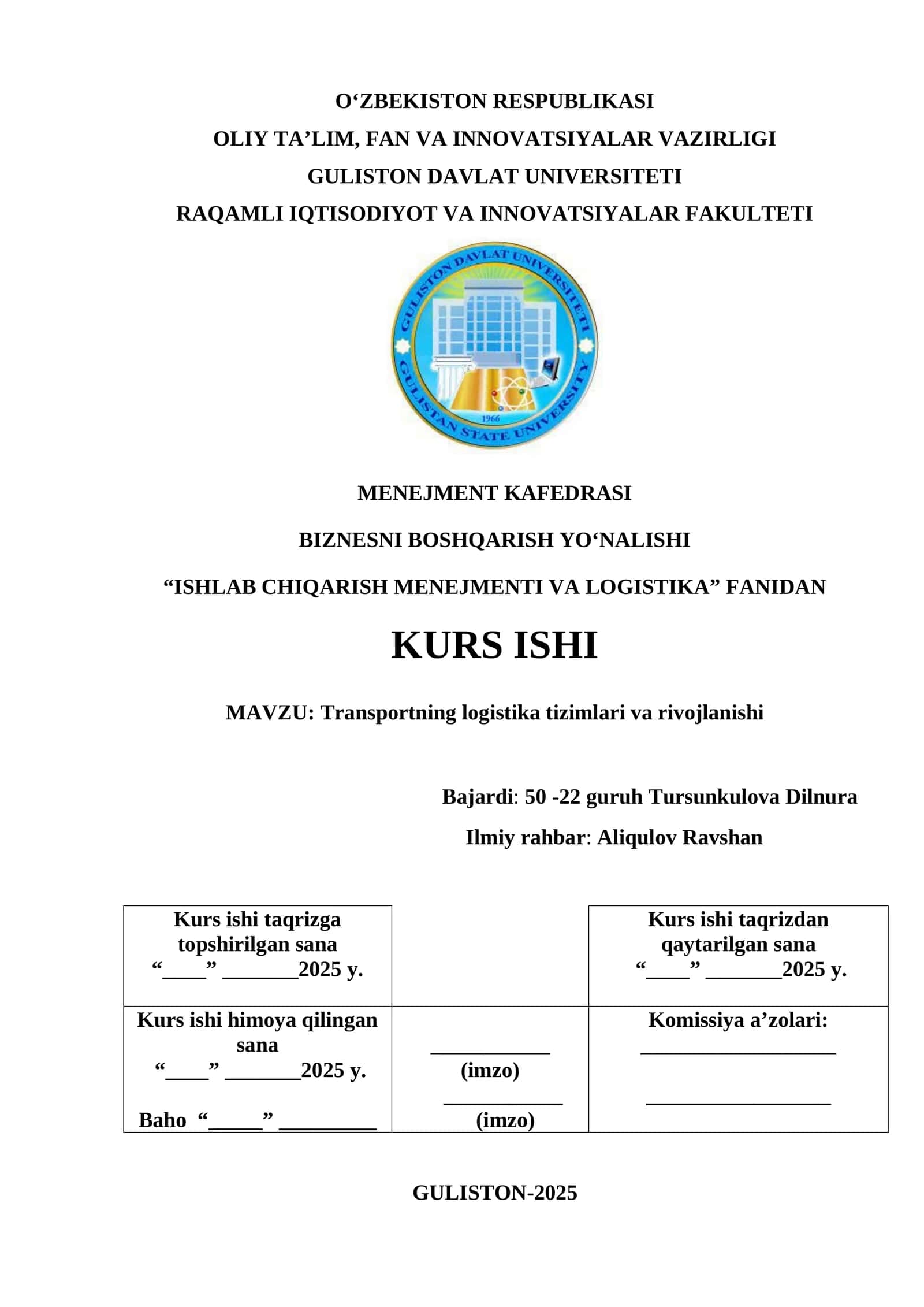Transportning logistika tizimlari va rivojlanishi 1