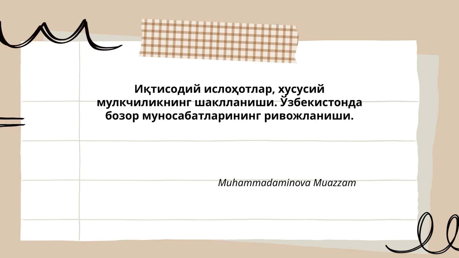 Иқтисодий ислоҳотлар, хусусий мулкчиликнинг шаклланиши. Ўзбекистонда бозор муносабатларининг ривожланиши 1