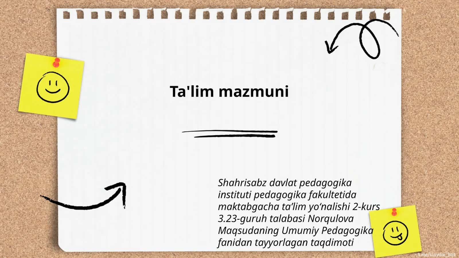 Norqulova Maqsudaning Umumiy Pedagogika fanidan tayyorlagan taqdimoti 1