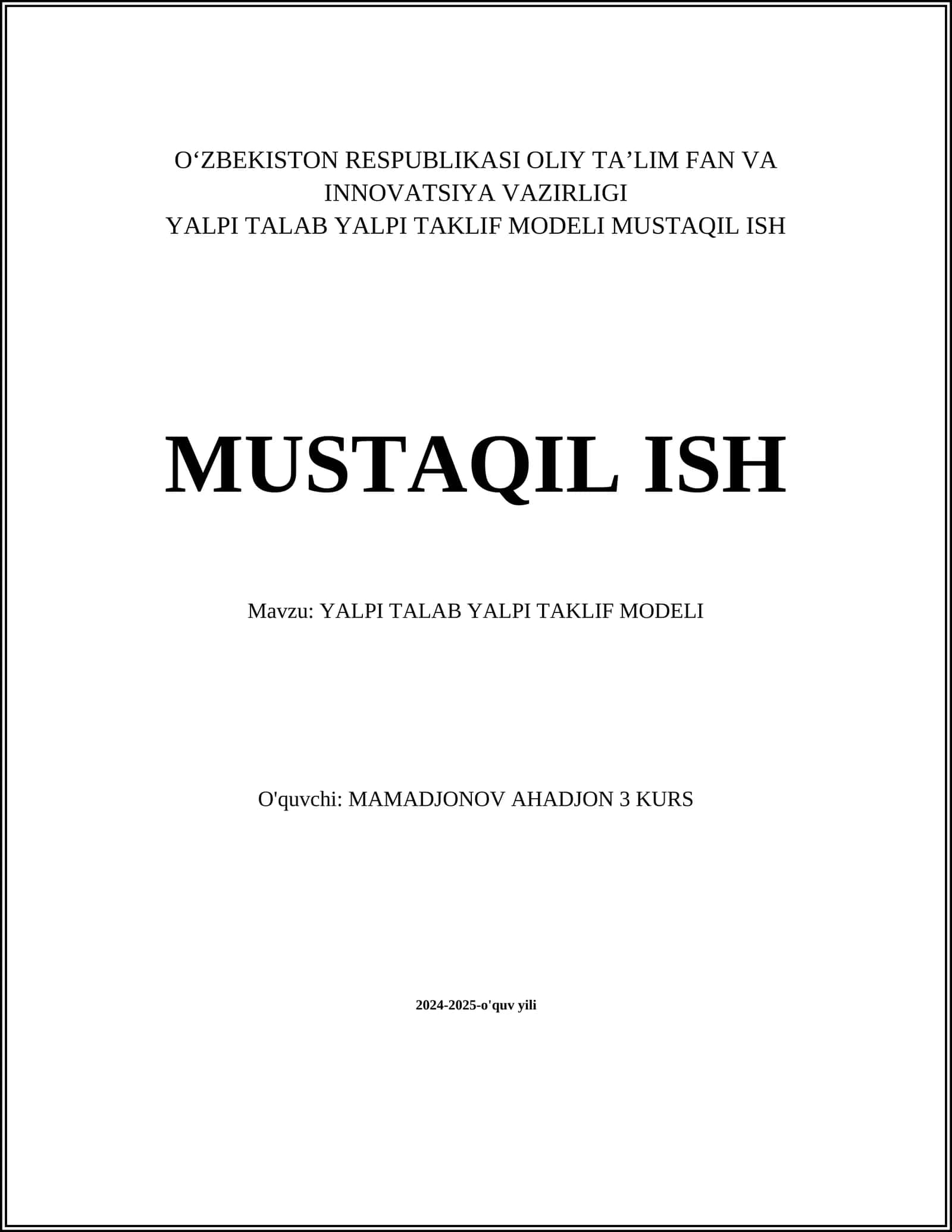 YALPI TALAB YALPI TAKLIF MODELI 1