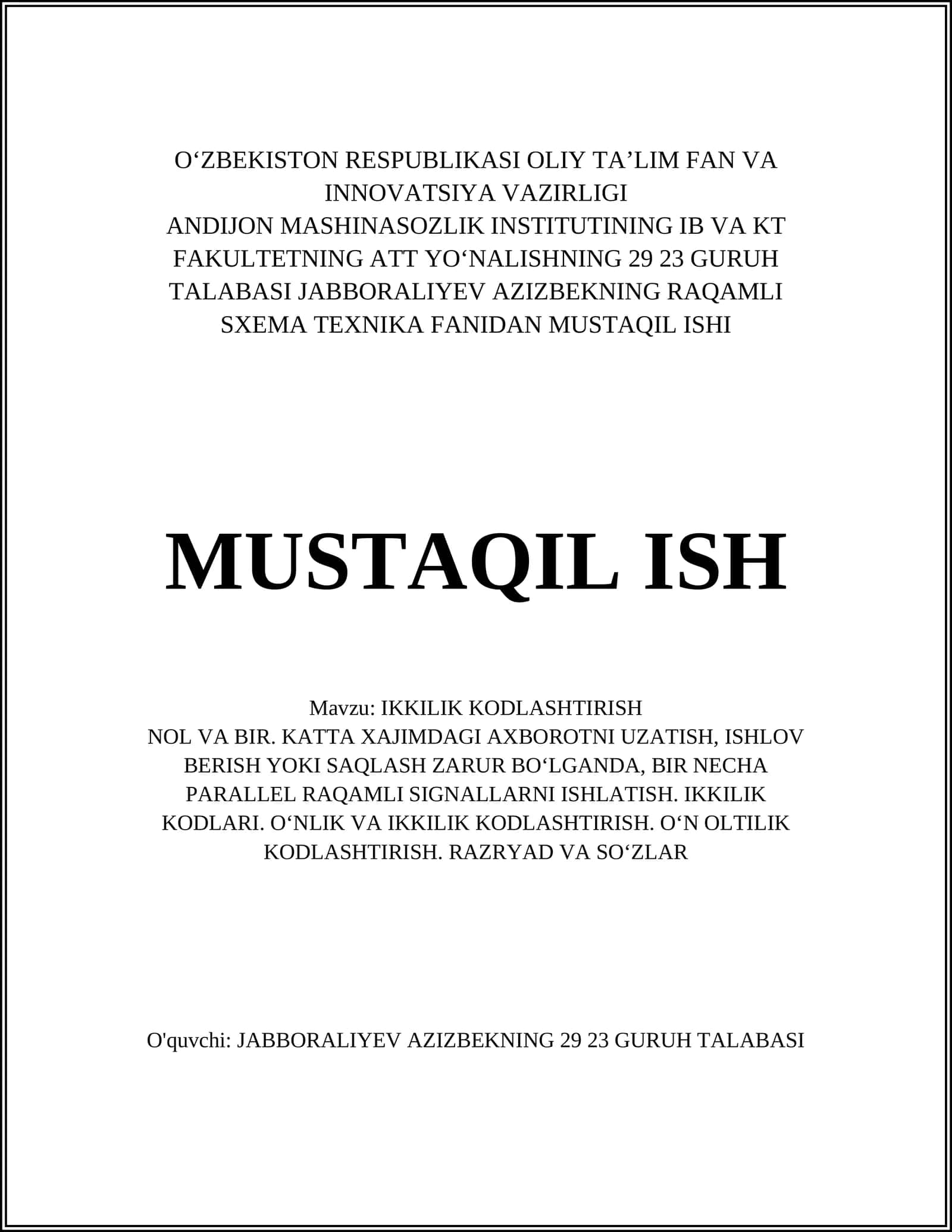 IKKILIK KODLASHTIRISH 1
