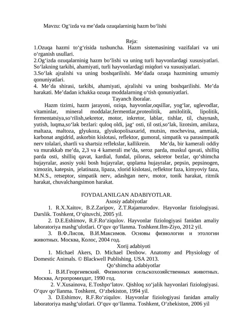 Og‘izda va me’dada ozuqalarninig hazm bo‘lishi 1
