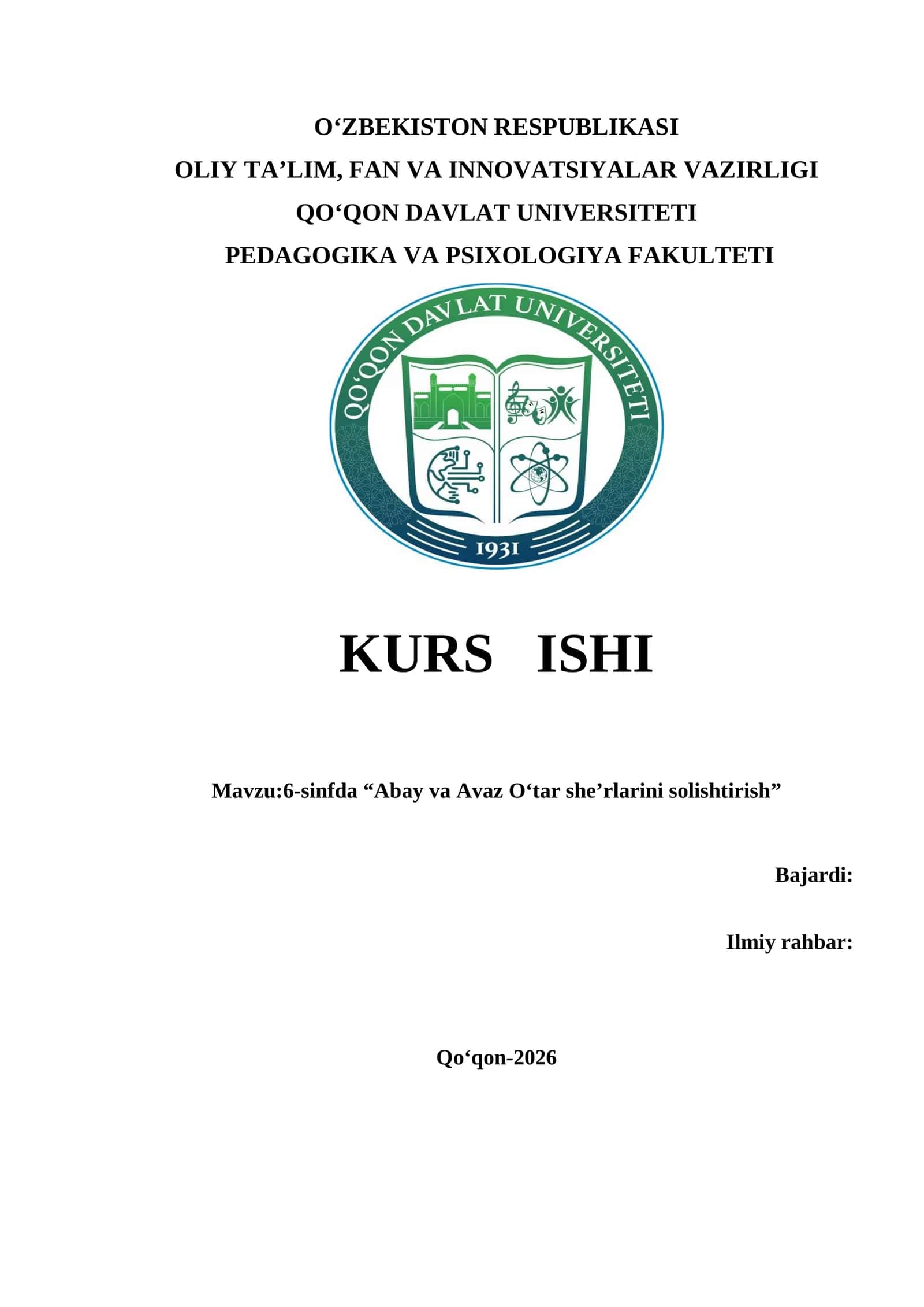 Abay va Avaz O‘tar she’rlarini solishtirish      kurs ishi 1