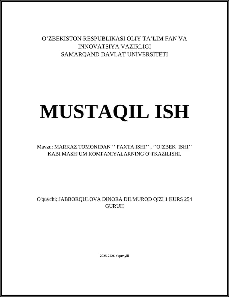 MARKAZ TOMONIDAN "PAXTA ISHI" VA "OʻZBEK ISHI" 1