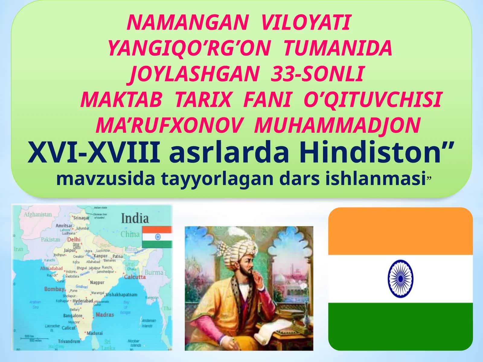 8-sinf Jahon tarixi fanidan XVI-XVIII asrlarda Hindiston dars taqdimoti 1