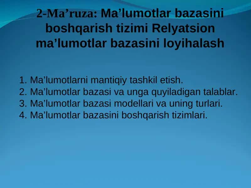 Mа'luмоtlаr bаzаsi vа bоshqаrish tizimlаri 1
