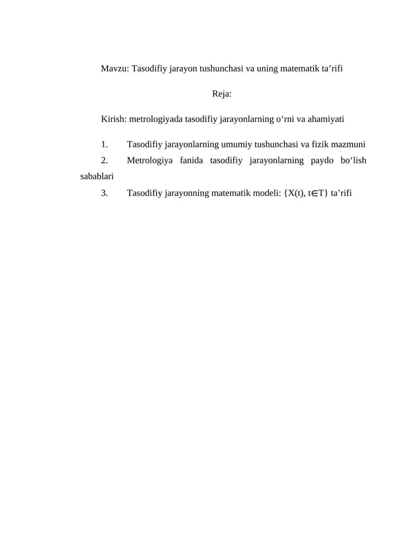Tasodifiy jarayon tushunchasi va uning matematik ta’rifi 1
