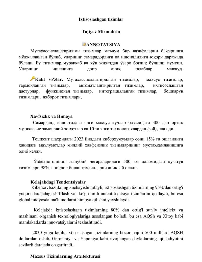Ixtisoslashgan tizimlar 1