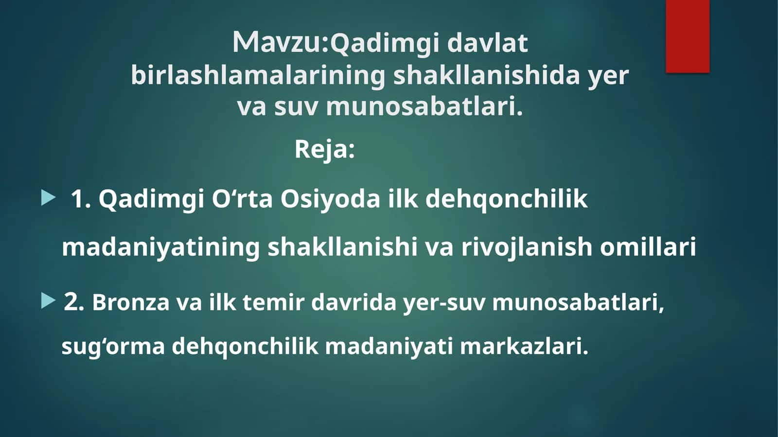 Qadimgi davlat birlashlamalarining shakllanishida yer va suv munosabatlari 1