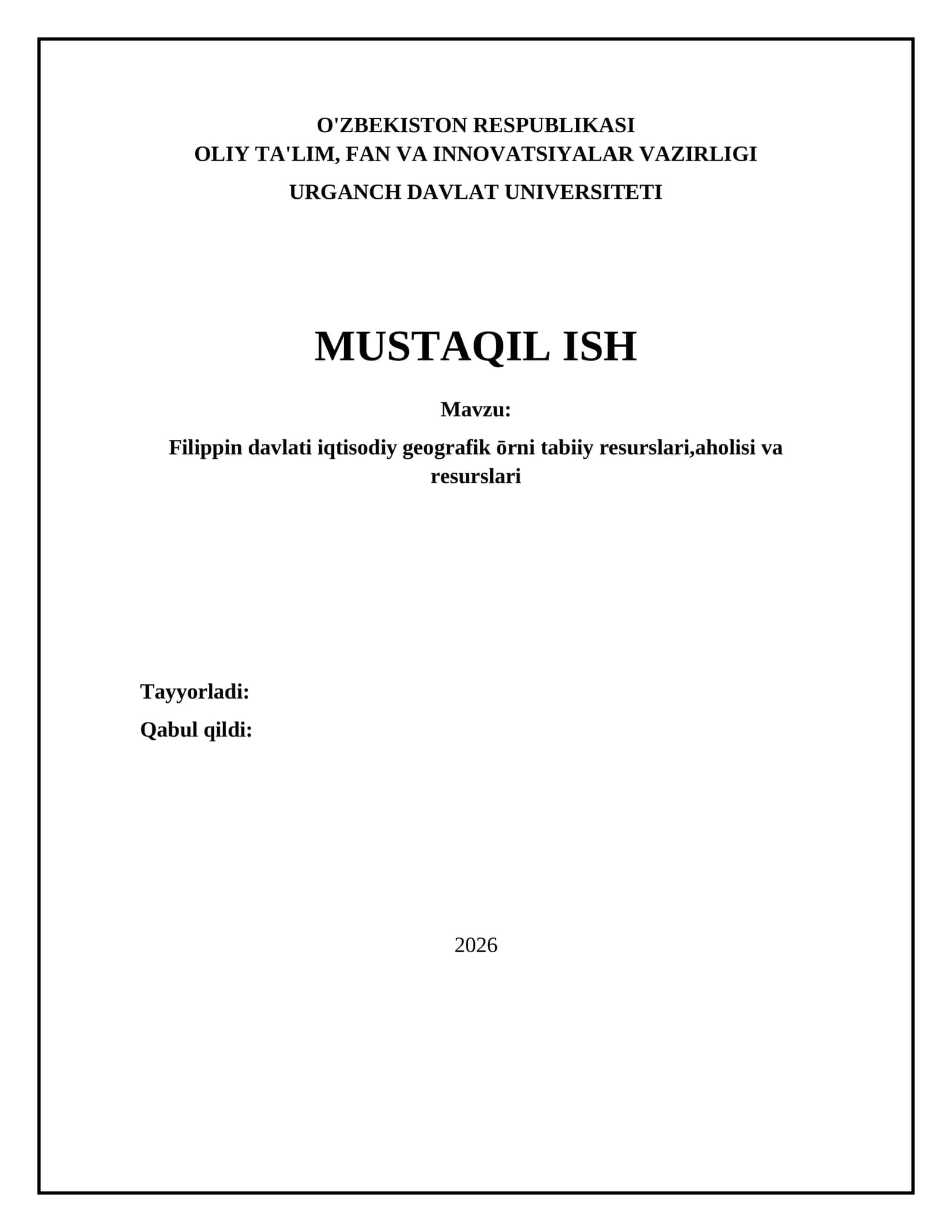 Filippin davlati iqtisodiy geografik ōrni tabiiy resurslari,aholisi va resurslari 1