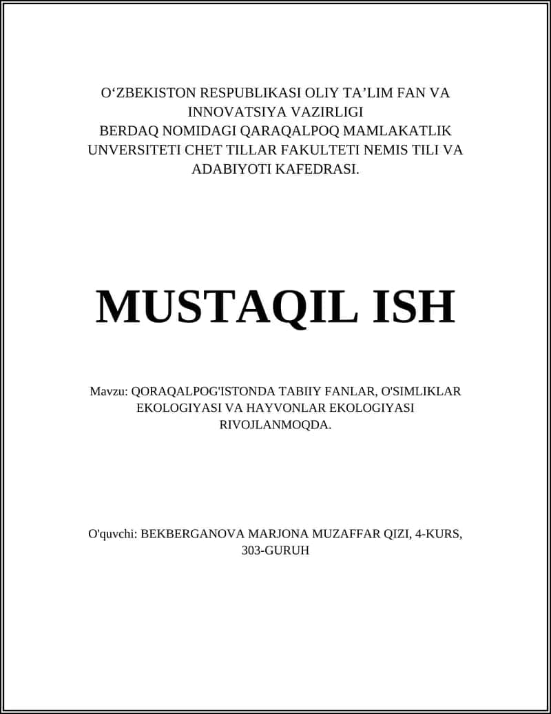 QORAQALPOG'ISTONDA TABIIY FANLAR, O'SIMLIKLAR EKOLOGIYASI VA HAYVONLAR EKOLOGIYASI 1