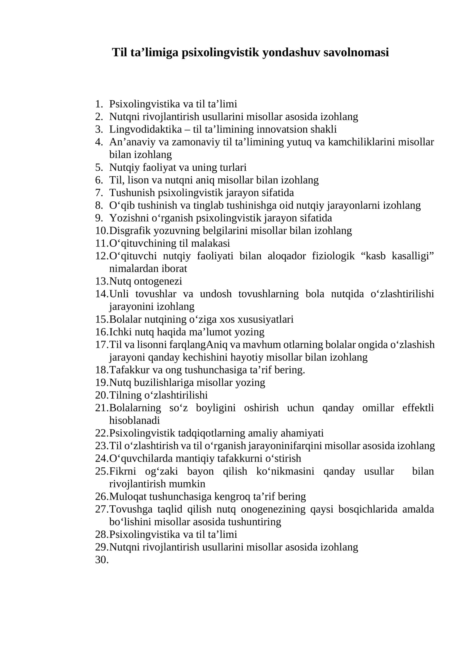 Til ta’limiga psixolingvistik yondashuv savolnomasi 1
