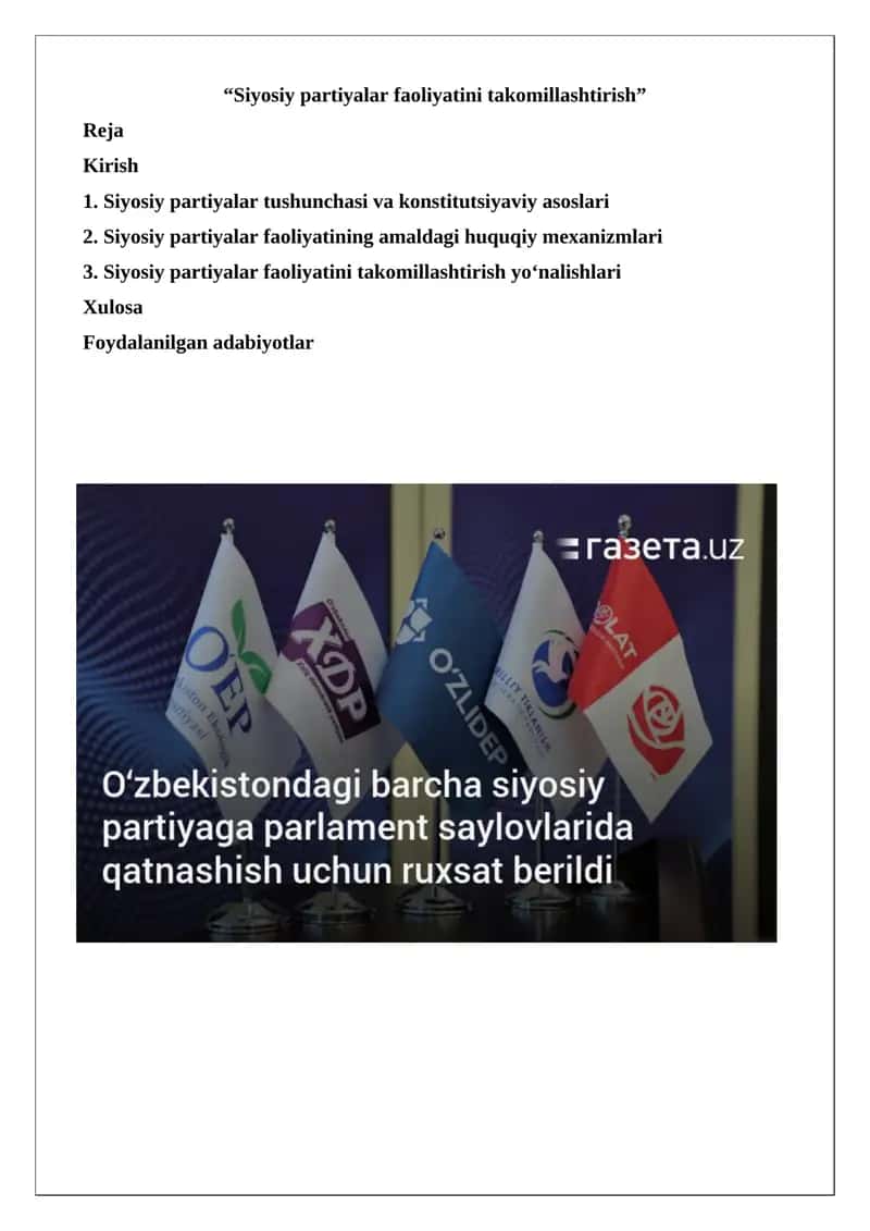 Siyosiy partiyalar faoliyatini takomillashtirish 1