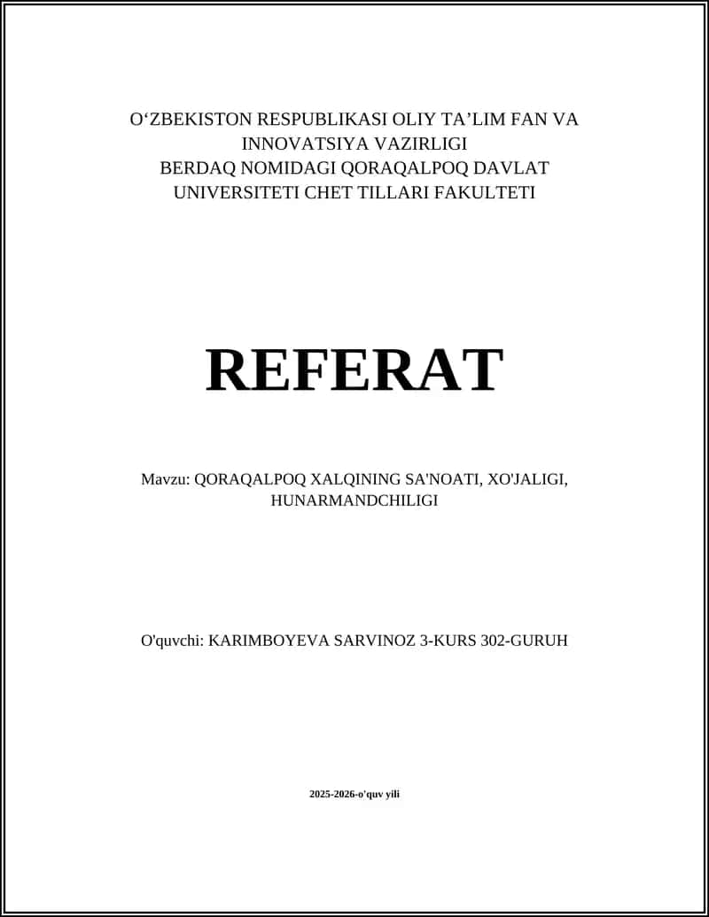 Qoraqalpoq Xalqining Sa'noati, Xo'jaligi, Hunarmandchiligi 1