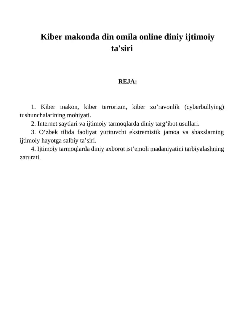 Kiber makon, kiber terrorizm, kiber zoʼravonlik tushunchalari 1