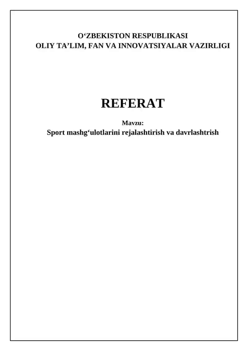 Sport mashg'ulotlarini rejalashtirish va davrlashtrish