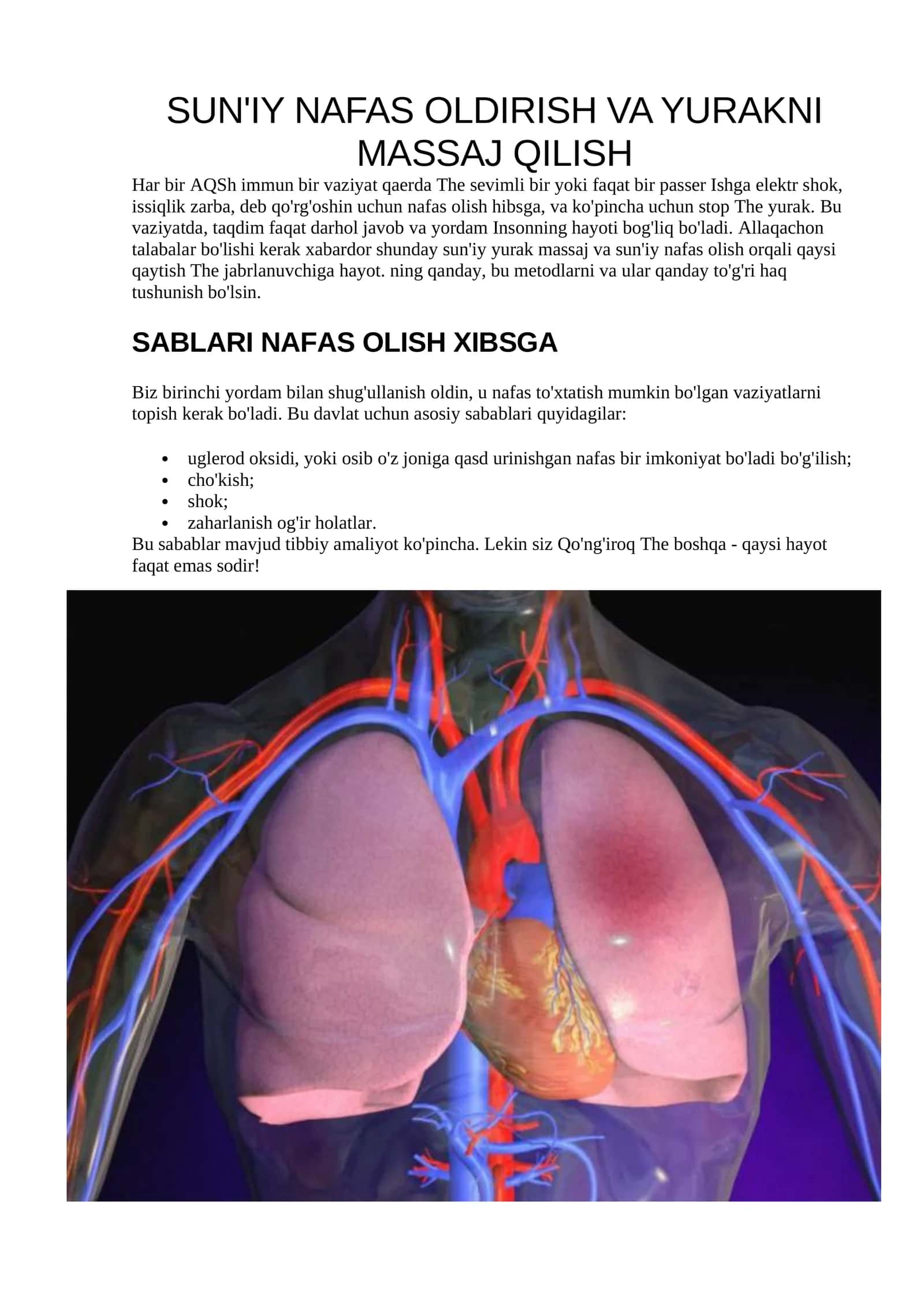 Sun'iy nafas olish va yurakni massaj qilish 1
