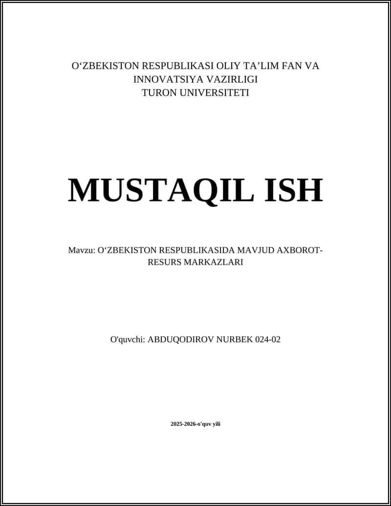 Oʻzbekistonda axborot-resurs markazlarining tarixi va rivojlanishi 1