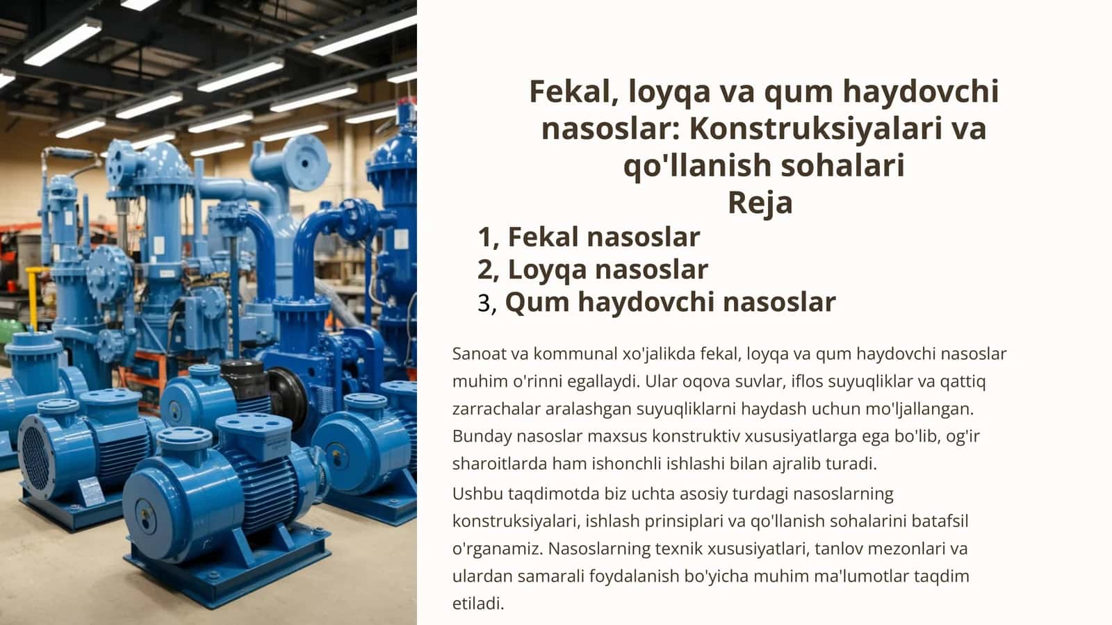 Fekal, loyqa va qum haydovchi nasoslar: Konstruksiyalari va qo'llanish sohalari 1