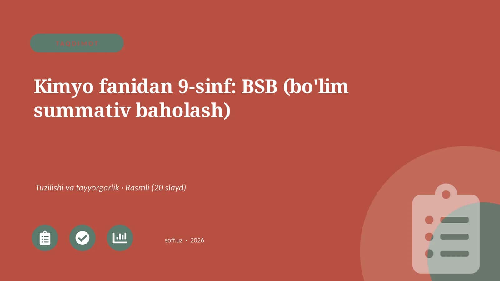 Kimyo fanidan 9-sinf: BSB (bo'lim summativ baholash) 1