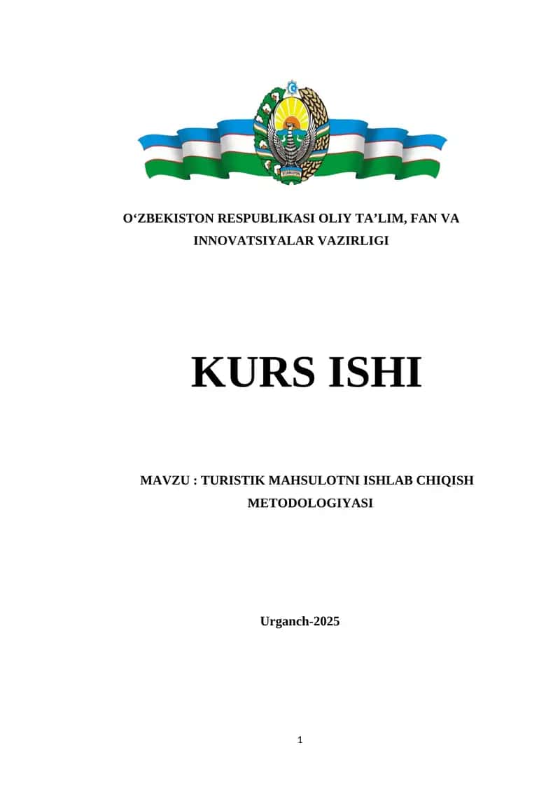 Turistik mahsulotni ishlab chiqish metodologiyasi 1
