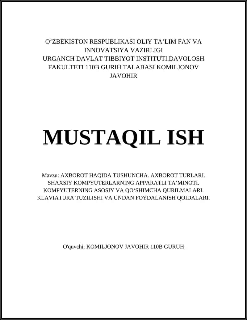 AXBOROT HAQIDA TUSHUNCHA 1