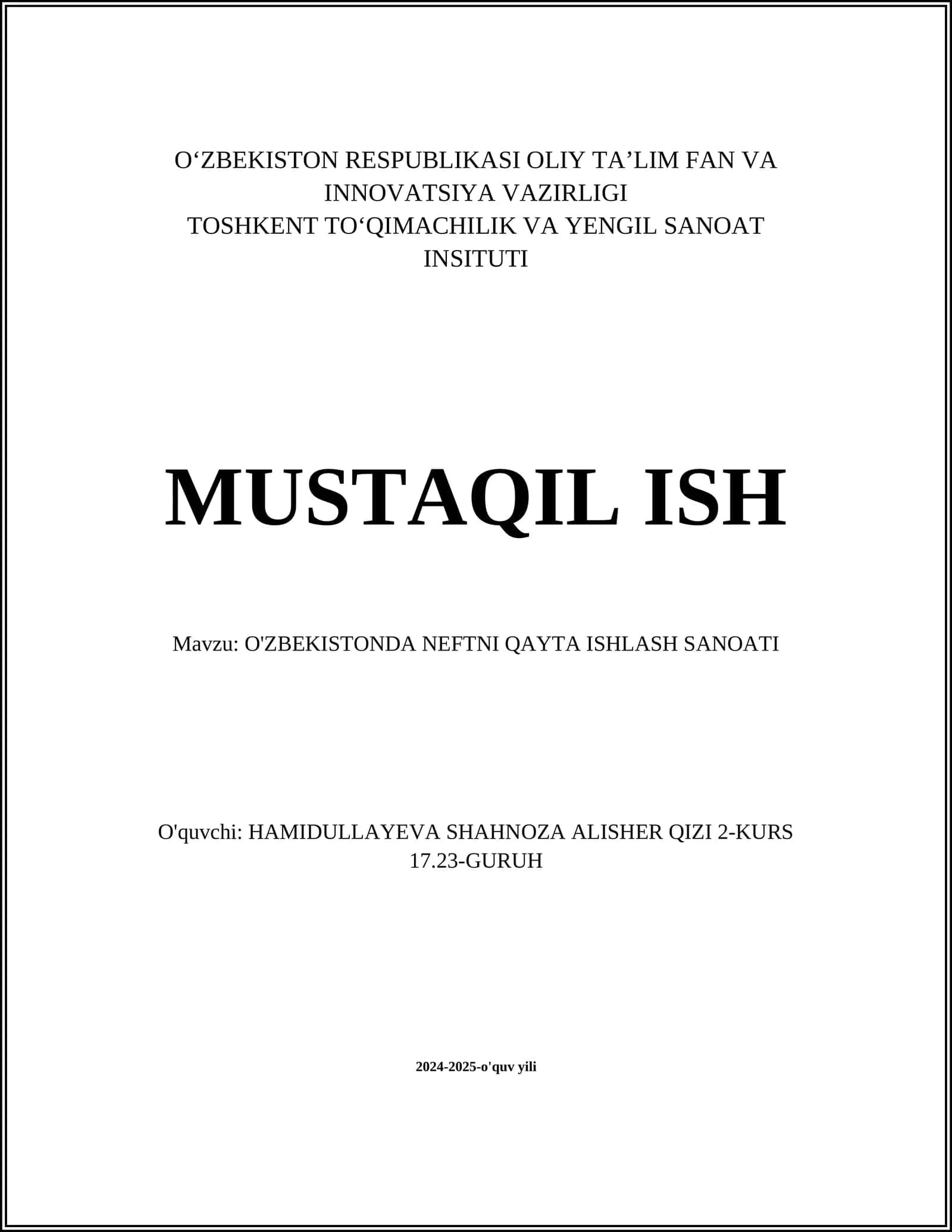 O'ZBEKISTONDA NEFTNI QAYTA ISHLASH SANOATI 1
