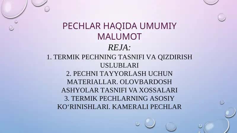 TЕRMIK PЕCHNING TАSNIFI VАQIZDIRISH USLUBLАRI 1