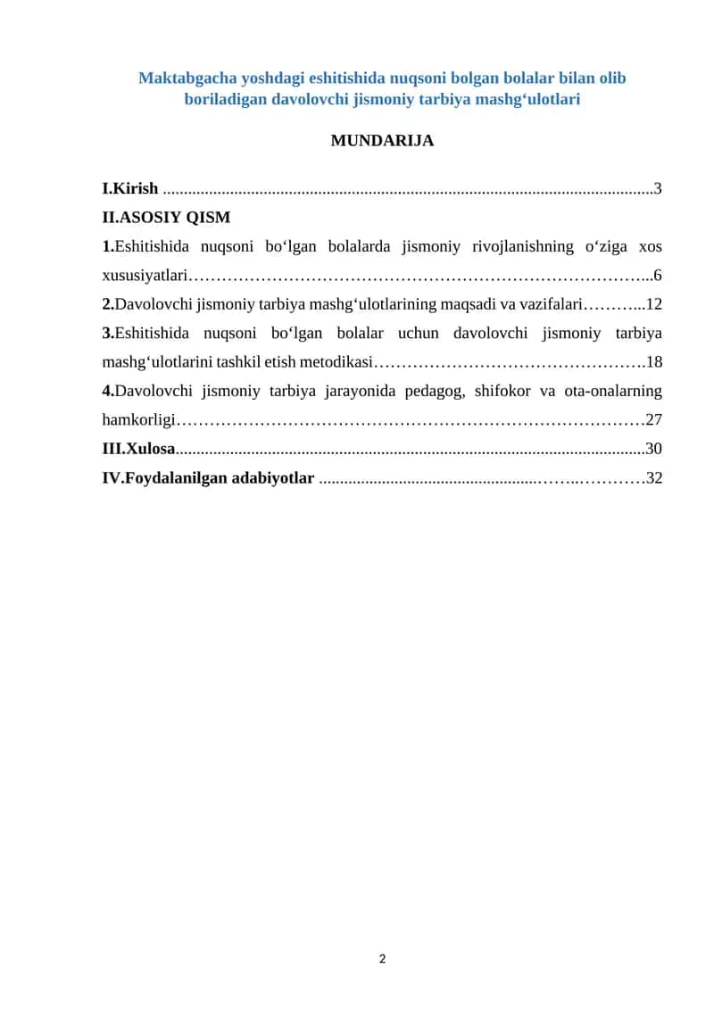 Maktabgacha yoshdagi eshitishida nuqsoni bolgan bolalar bilan olib boriladigan davolovchi jismoniy tarbiya mashg‘ulotlari 1
