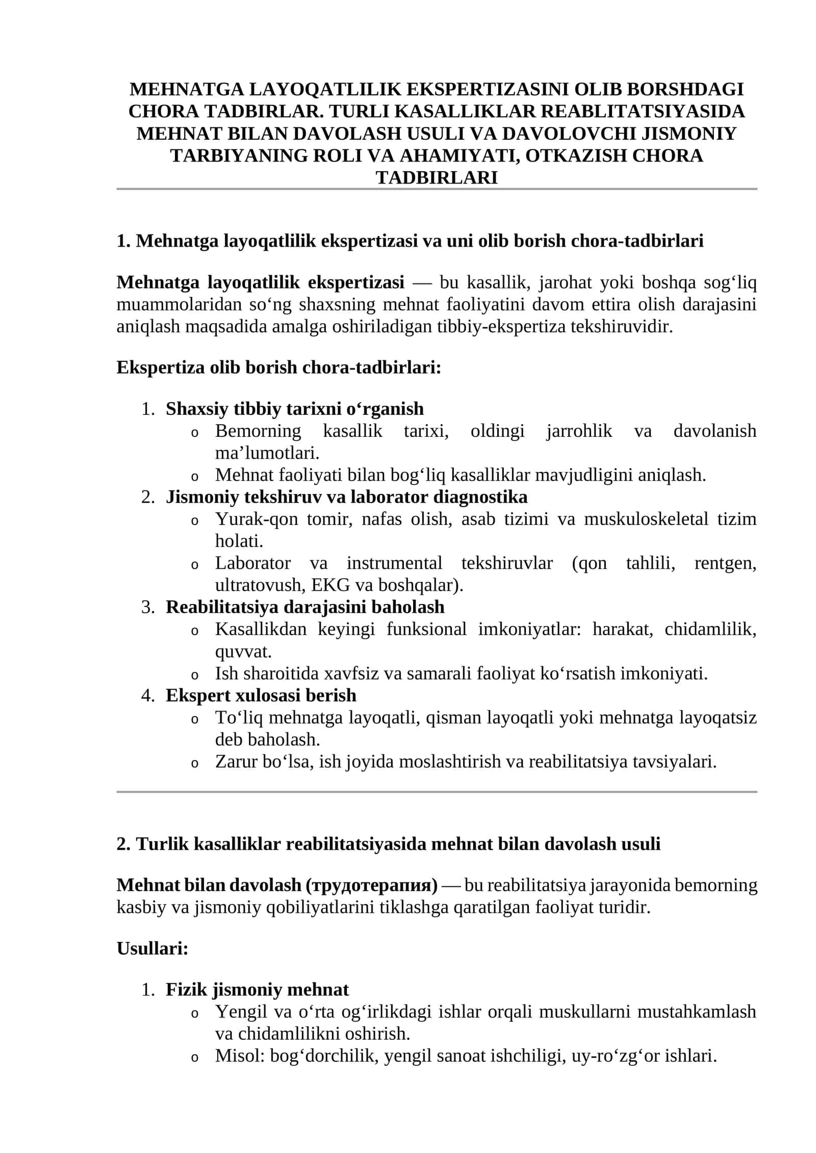 Mehnatga layoqatlilik ekspertizasi va uni olib borish chora-tadbirlari 1