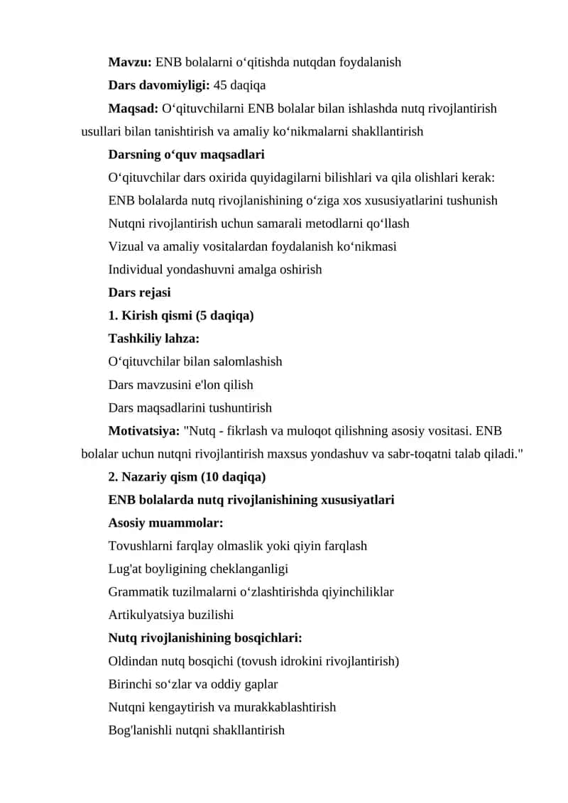 ENB bolalarni oʻqitishda nutqdan foydalanish 1