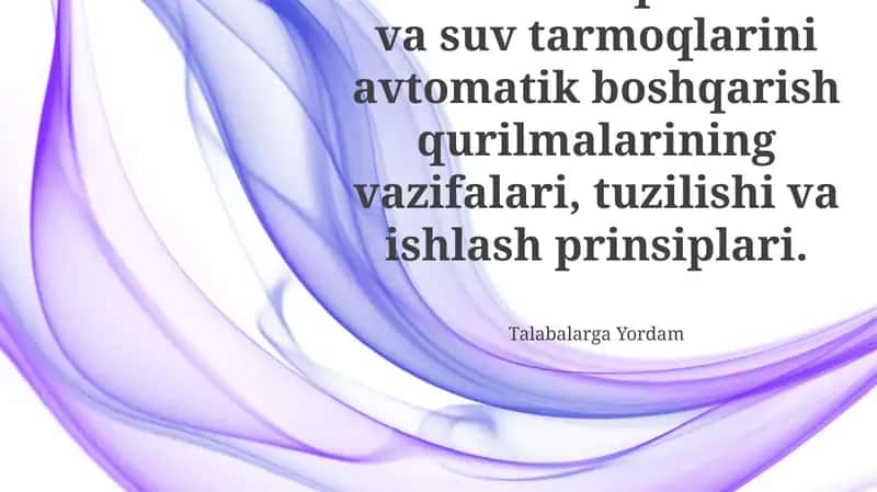 Suv Tizimlarida Avtomatik Boshqaruv 1