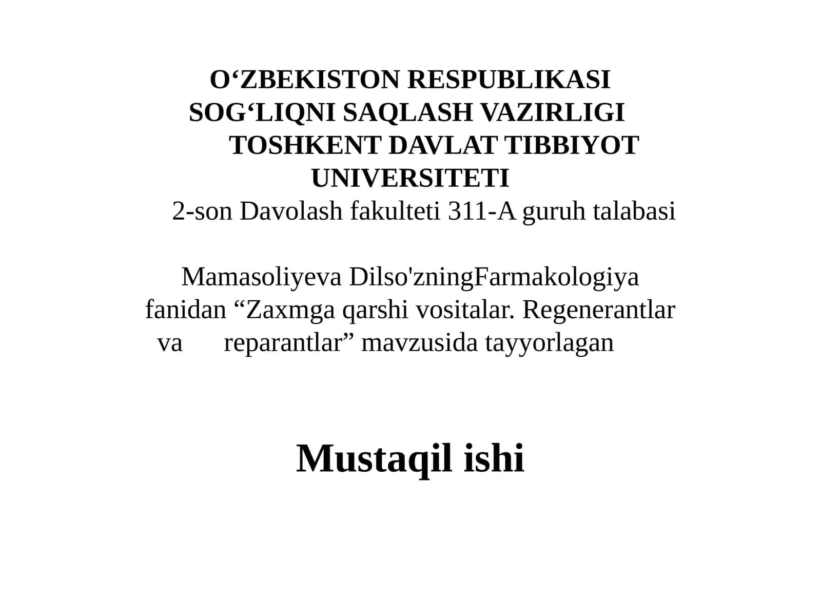 Zaxmga qarshi vositalar.Regenerantlar va reparantlar 1
