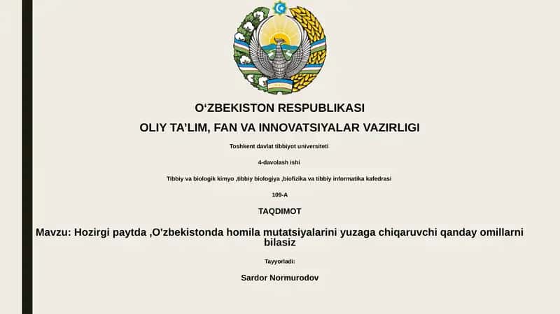 O'zbekistonda homila mutatsiyalarini yuzaga chiqaruvchi omillar 1