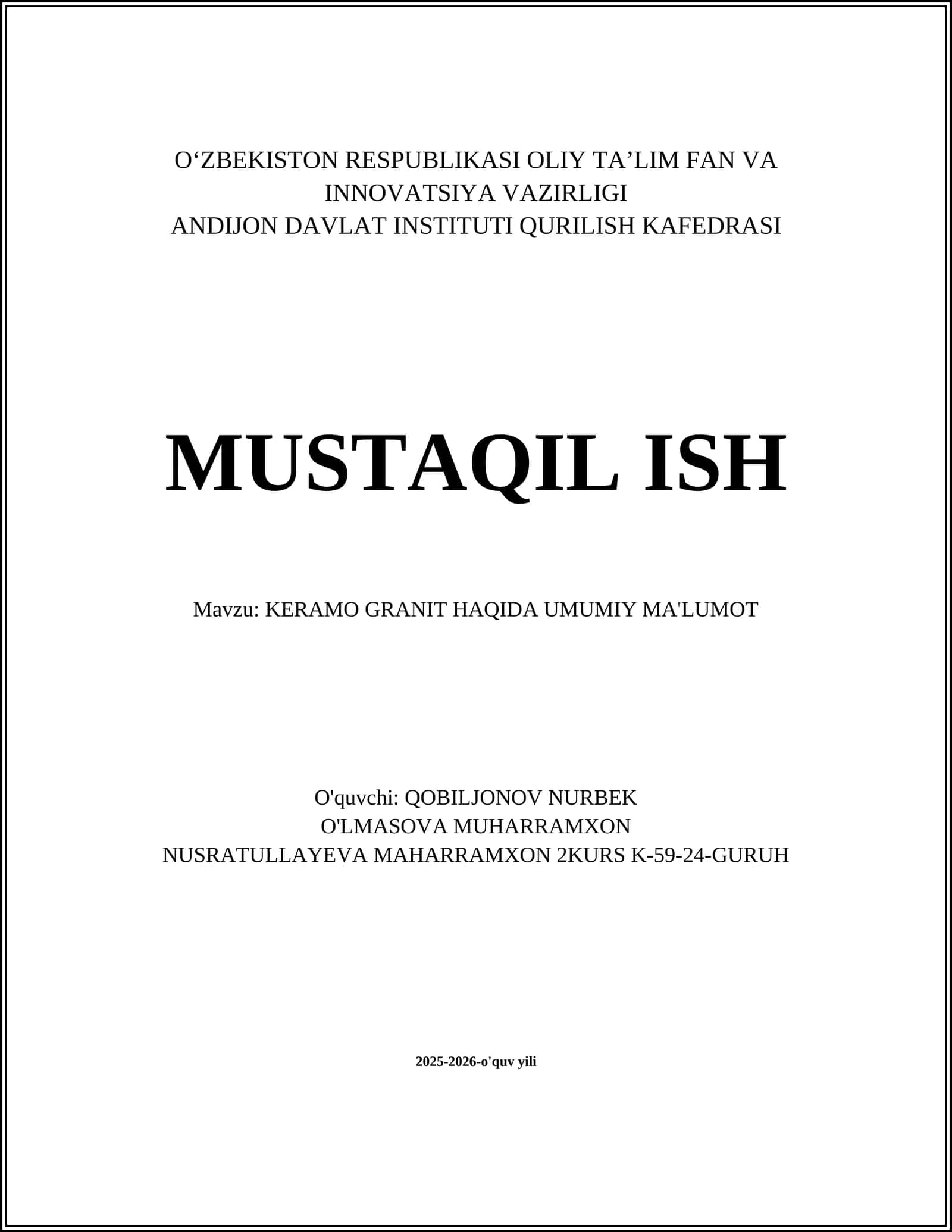 KERAMO GRANIT HAQIDA UMUMIY MA'LUMOT 1