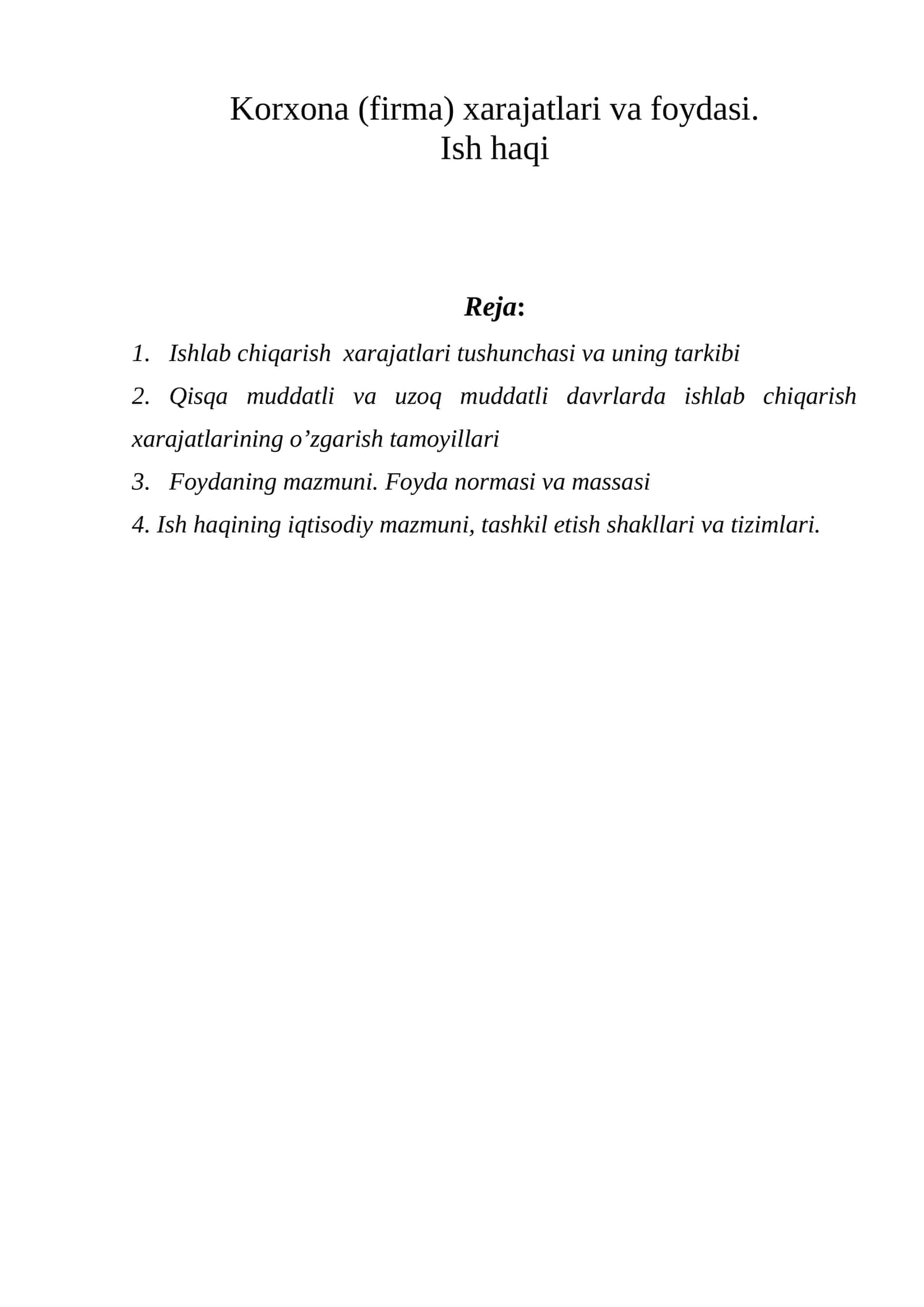 Ishlab chiqarish xarajatlari va foydasi 1