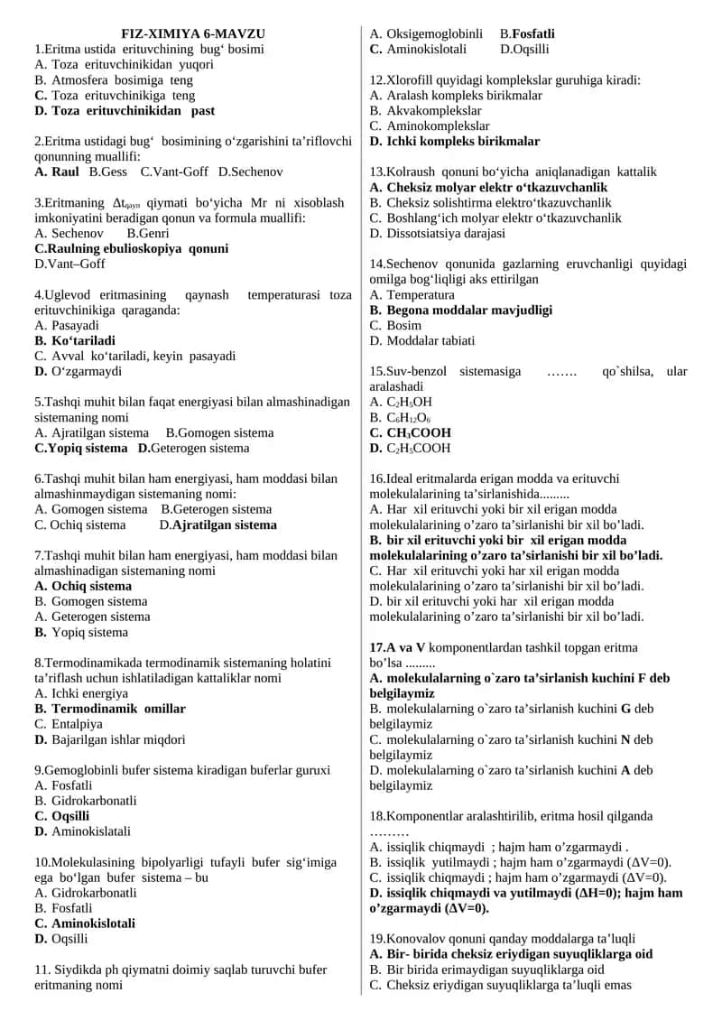 FIZ-XIMIYA 6-MAVZU test 1