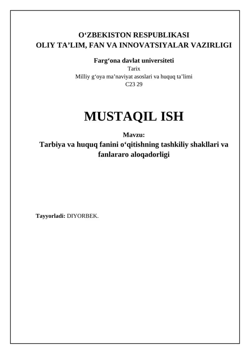 Ta'lim va huquq fanini o'qitishning tashkiliy shakllari va metodlari 1