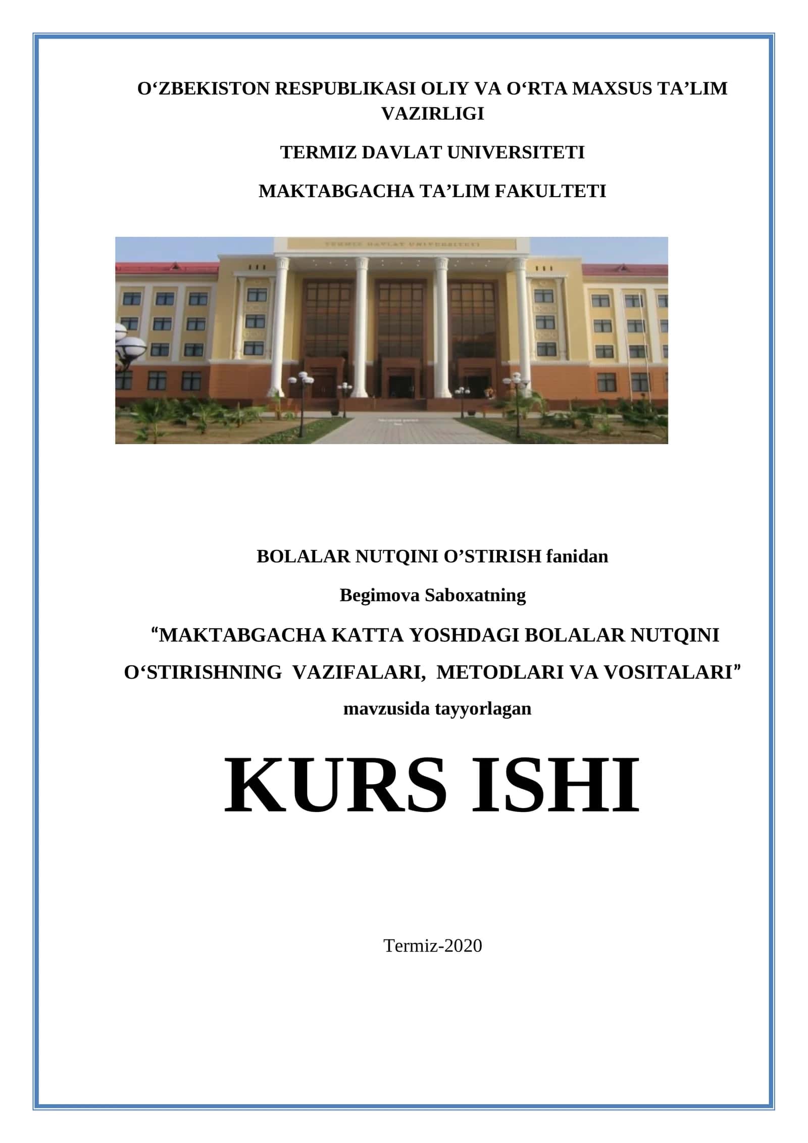 MAKTABGACHA KATTA YOSHDAGI BOLALAR NUTQINI О‘STIRISHNING VAZIFALARI, METODLARI VA VOSITALARI 1
