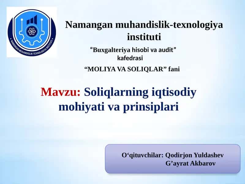 Soliqlarning iqtisodiy mohiyati va prinsiplari 1